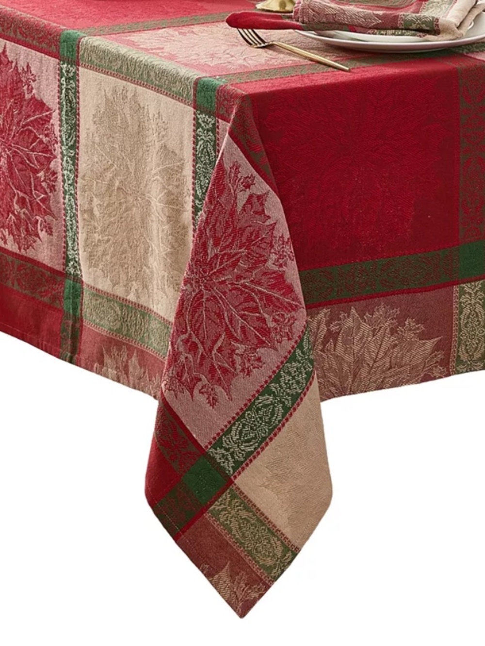 Elrene Prestige Poinsettia Jacquard Rectangle Tablecloth, 120"x 60" - Multi
